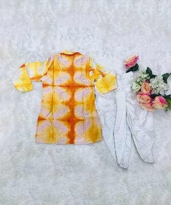 Tie and Dyed Orange Yellow Kurta with Dhoti 5