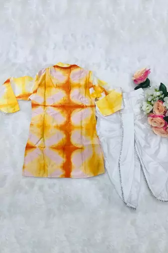 Tie and Dyed Orange Yellow Kurta with Dhoti