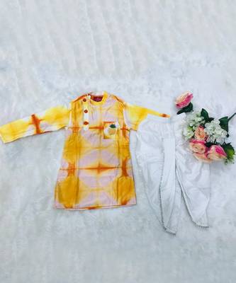 Tie and Dyed Orange Yellow Kurta with Dhoti 6