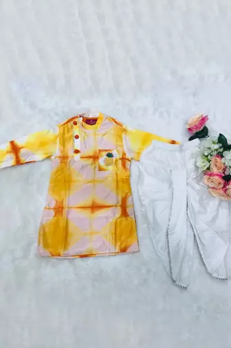 Tie and Dyed Orange Yellow Kurta with Dhoti