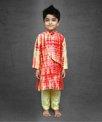 Tie and Dyed Yellow red Kurta with pale yellow chudidar 1