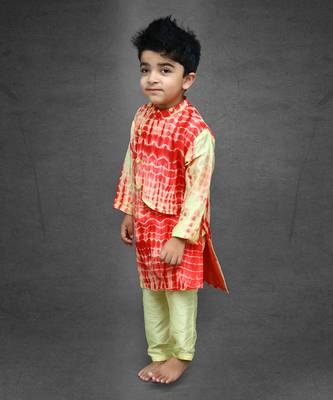 Tie and Dyed Yellow red Kurta with pale yellow chudidar 2
