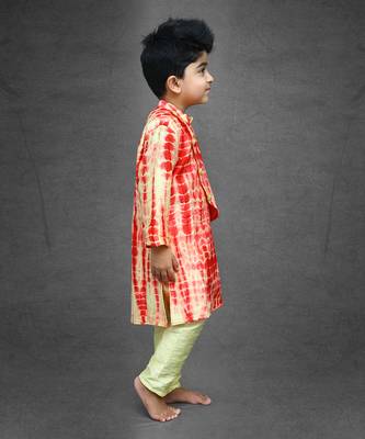 Tie and Dyed Yellow red Kurta with pale yellow chudidar 3