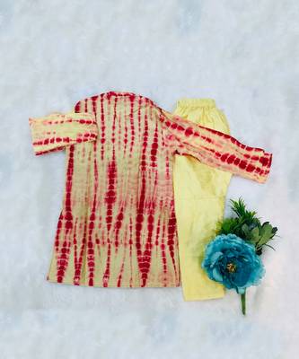 Tie and Dyed Yellow red Kurta with pale yellow chudidar 4