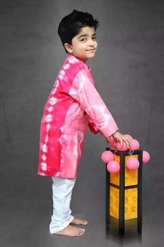 Tie and Dyed different cut Kurta with off white chudidar