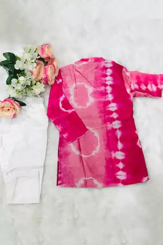 Tie and Dyed different cut Kurta with off white chudidar