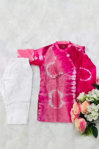 Tie and Dyed different cut Kurta with off white chudidar