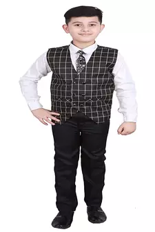 Navy Blue 3 Piece Baba Suit Set Cotton For boys // Western Wear