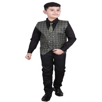 Dark Green 3 Piece Baba Suit Set Cotton For boys // Western Wear 1