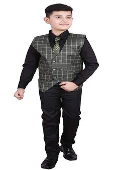 Dark Green 3 Piece Baba Suit Set Cotton For boys // Western Wear