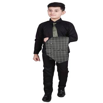 Dark Green 3 Piece Baba Suit Set Cotton For boys // Western Wear 3