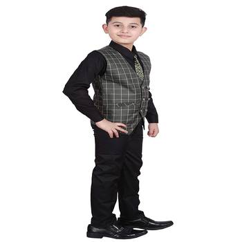 Dark Green 3 Piece Baba Suit Set Cotton For boys // Western Wear 4