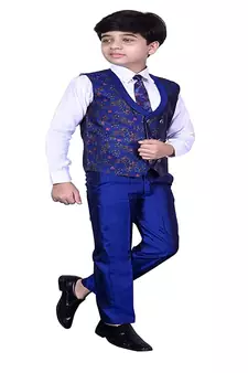 Blue 3 Piece Baba Suit Set Cotton For boys // Western Wear