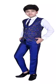 Blue 3 Piece Baba Suit Set Cotton For boys // Western Wear
