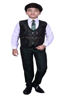 Dark Green 3 Piece Baba Suit Set Cotton For boys // Western Wear