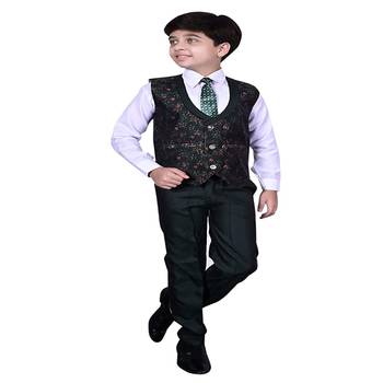Dark Green 3 Piece Baba Suit Set Cotton For boys // Western Wear 3