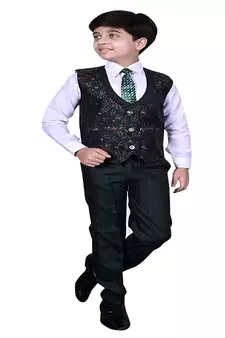 Dark Green 3 Piece Baba Suit Set Cotton For boys // Western Wear