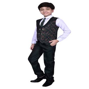 Dark Green 3 Piece Baba Suit Set Cotton For boys // Western Wear 4