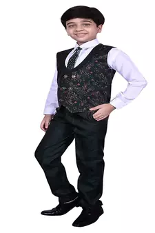 Dark Green 3 Piece Baba Suit Set Cotton For boys // Western Wear