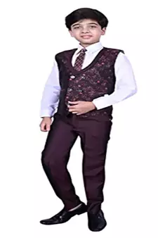Maroon 3 Piece Baba Suit Set Cotton For boys // Western Wear