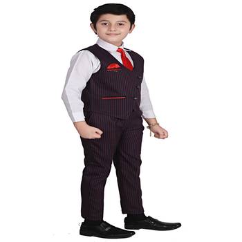 Maroon 3 Piece Baba Suit Set Cotton For boys // Western Wear 1
