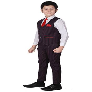Maroon 3 Piece Baba Suit Set Cotton For boys // Western Wear 3