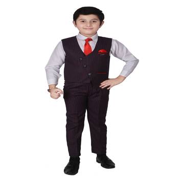 Maroon 3 Piece Baba Suit Set Cotton For boys // Western Wear 4