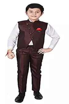 Maroon 3 Piece Baba Suit Set Cotton For boys // Western Wear