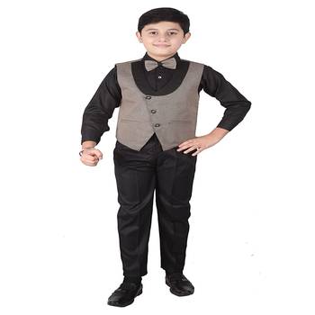 Beige 3 Piece Baba Suit Set Cotton For boys // Western Wear 1