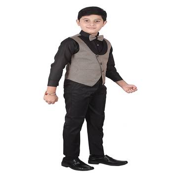 Beige 3 Piece Baba Suit Set Cotton For boys // Western Wear 3