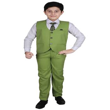 Green 3 Piece Baba Suit Set Cotton For boys // Western Wear 1