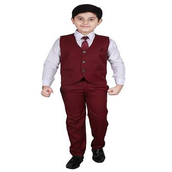 Maroon 3 Piece Baba Suit Set Cotton For boys // Western Wear 1
