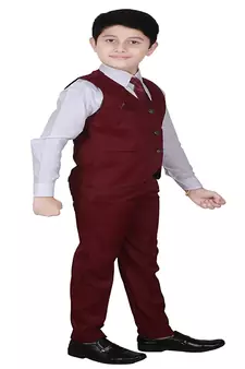 Maroon 3 Piece Baba Suit Set Cotton For boys // Western Wear