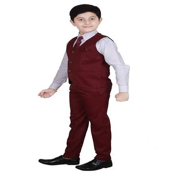 Maroon 3 Piece Baba Suit Set Cotton For boys // Western Wear 4