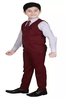 Maroon 3 Piece Baba Suit Set Cotton For boys // Western Wear