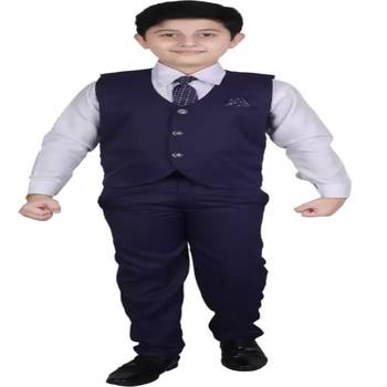 Navy Blue 3 Piece Baba Suit Set Cotton For boys // Western Wear 1