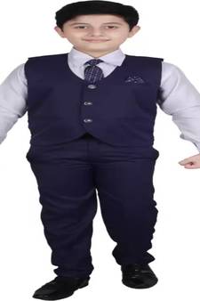 Navy Blue 3 Piece Baba Suit Set Cotton For boys // Western Wear