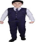 Navy Blue 3 Piece Baba Suit Set Cotton For boys // Western Wear