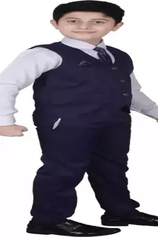 Navy Blue 3 Piece Baba Suit Set Cotton For boys // Western Wear