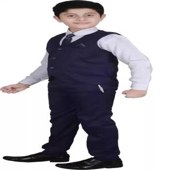 Navy Blue 3 Piece Baba Suit Set Cotton For boys // Western Wear 4