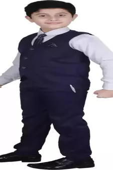 Navy Blue 3 Piece Baba Suit Set Cotton For boys // Western Wear