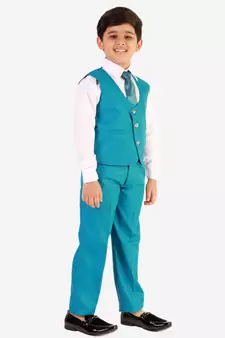 Turquoise 3 Piece Baba Suit Set Cotton For boys // Western Wear