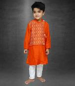 Embroidered Half Jacket Kurta And Pyjama