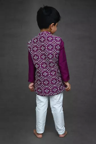 Kurta And Churidar With Embroidered Jacket