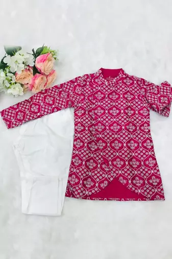 Embroidered Sherwani  And White Pyjama