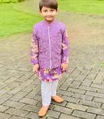 Floral Kurta With Thread Work Jacket And Pyjama