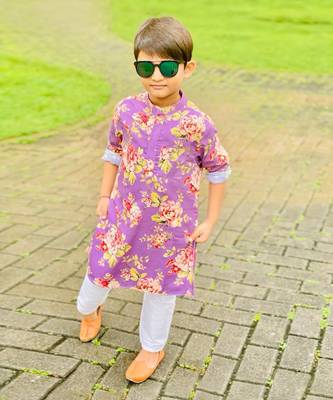 Floral Kurta With Thread Work Jacket And Pyjama 2