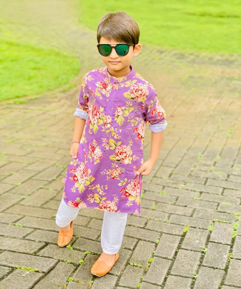 Floral Kurta With Thread Work Jacket And Pyjama