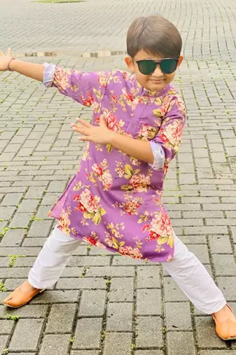 Floral Kurta With Thread Work Jacket And Pyjama