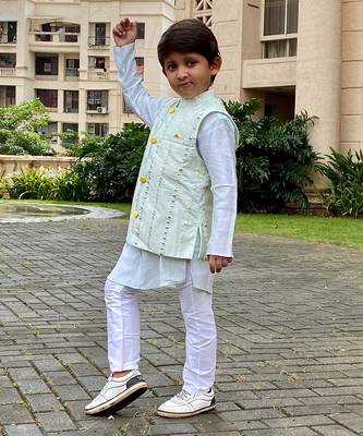 Slant Cut Kurta with Embroidered Jacket and Chudidar 3